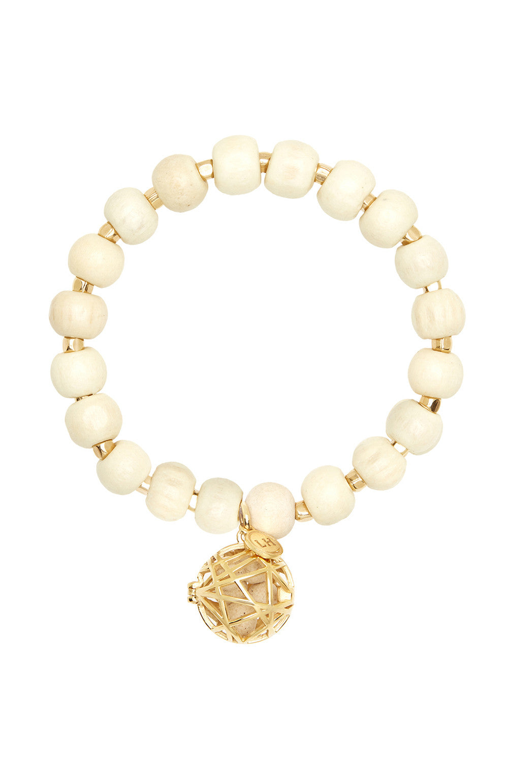 Blonde Wood Bracelet with Gold Nest Charm