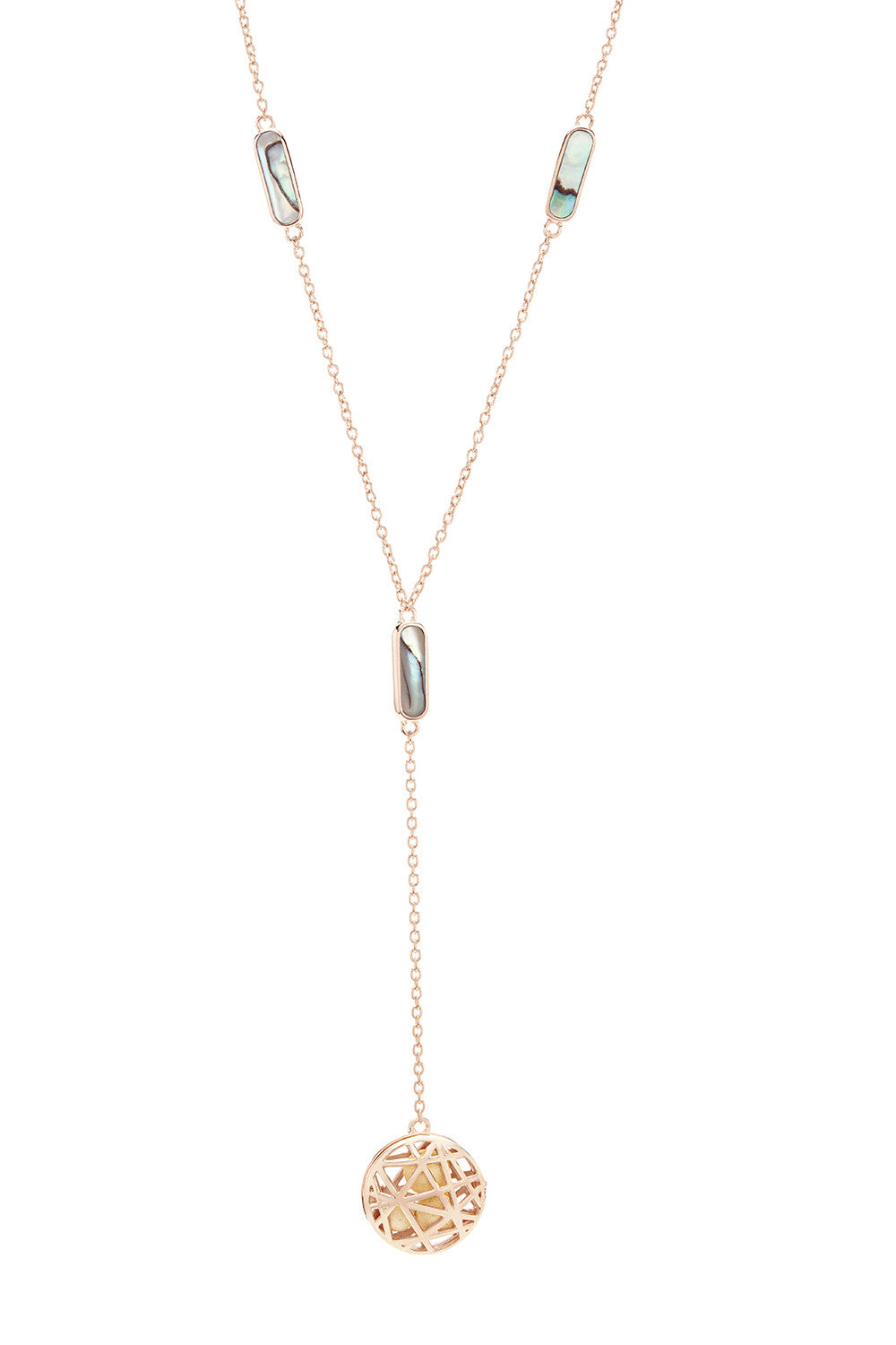 Nest Disc Y-Necklace - Abalone & Rose Gold